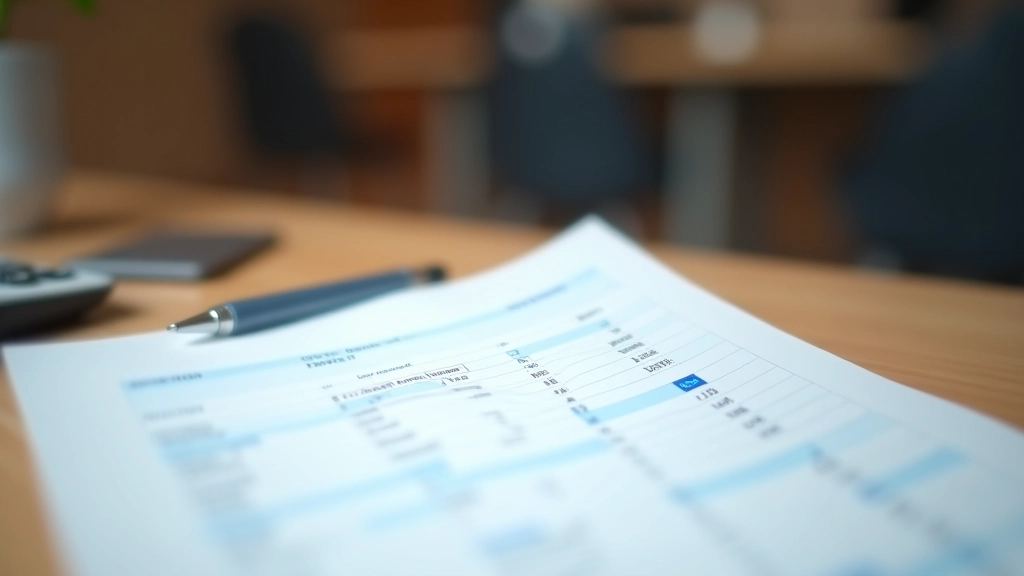 Close-up view of tax calculation spreadsheet with profit and loss columns highlighted, professional office environment