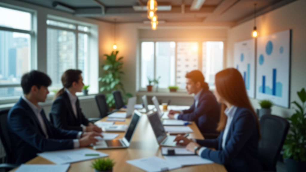 Team of accounting professionals in modern Hong Kong office environment, collaborative workspace with financial documents